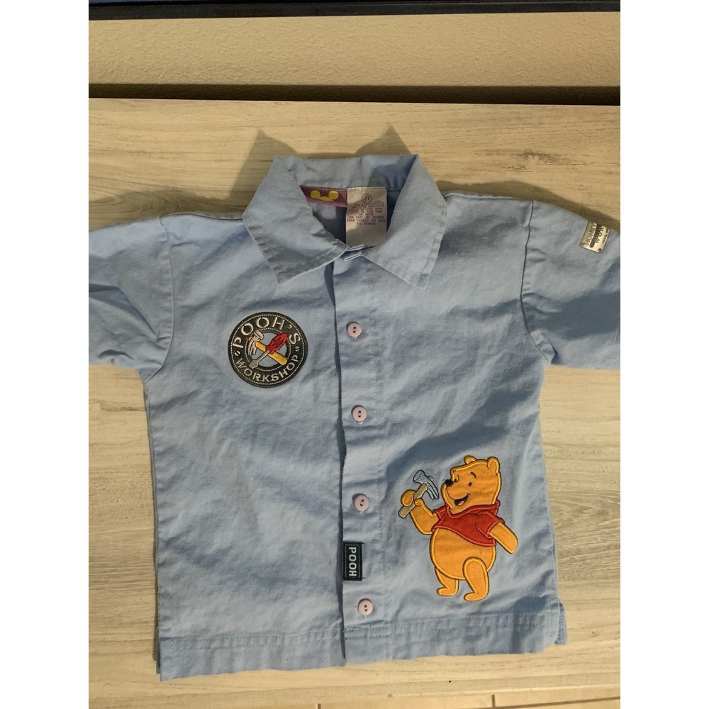 Disney Vintage 2T Toddler Boy Button Down Shirt Winnie The Pooh Workshop Y2K